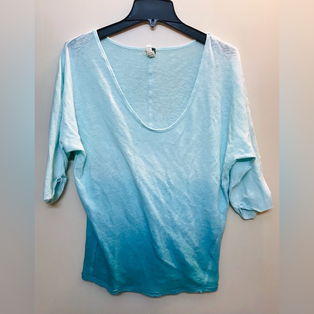 We The Free Linen Turquoise Ombré Top
